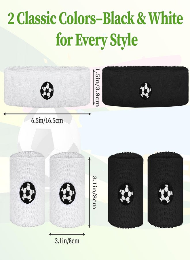 SXoonKing 6Pcs Sweatband Set Sports, Soccer/Basketball Headband and Wristband Set - 2 Headbands and 4 Wristbands, Black & White Terry Cloth Headband Mens Sweat Band for Sports Workout, Sweat-wicking and Elastic - Image 2